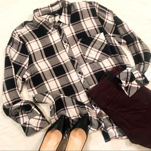 Cute Black and Burgundy Check Top - Size L